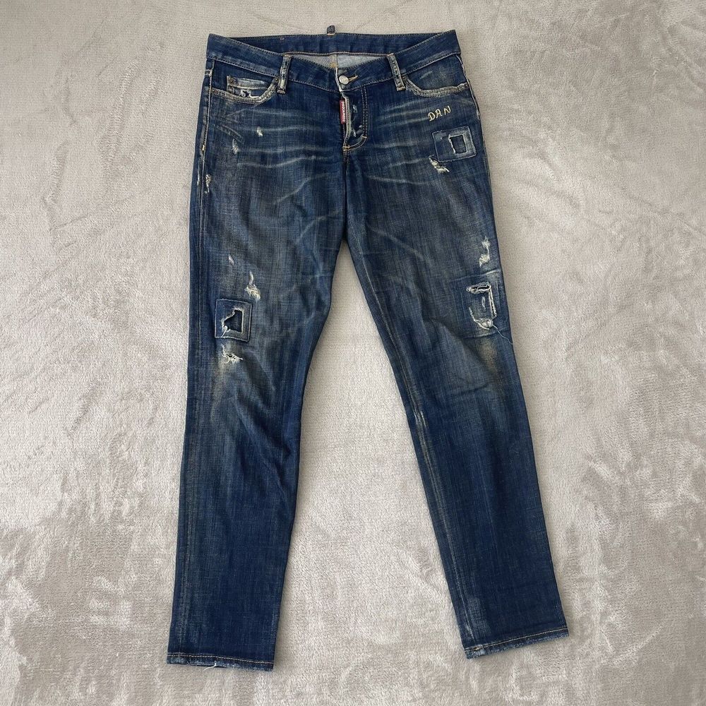 DSQUARED2 Jeans Men 42 (32x30) Blue‎ Slim Fit Distressed Button Fly Embroidered